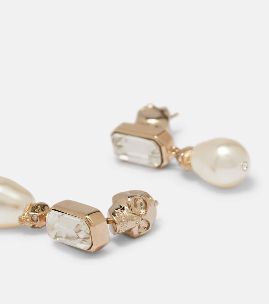Alexander Mcqueen Skull Embellished Drop Earrings In Gold