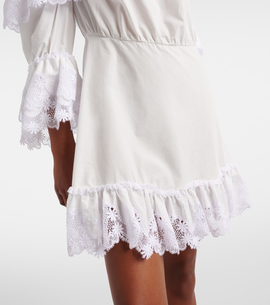 Embroidered Ruffled Cotton Poplin Minidress