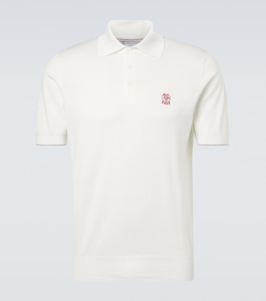 Brunello Cucinelli Embroidered Cotton Pique Polo Shirt In White