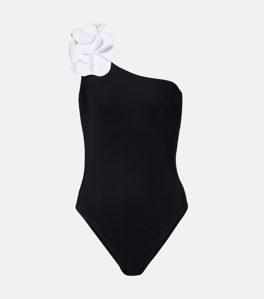 Karla Colletto Tess one-shoulder floral-appliqué swimsuit