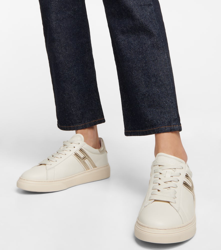 Shop Hogan H365 Leather Sneakers In Yogurt+platino+bianco Marmo