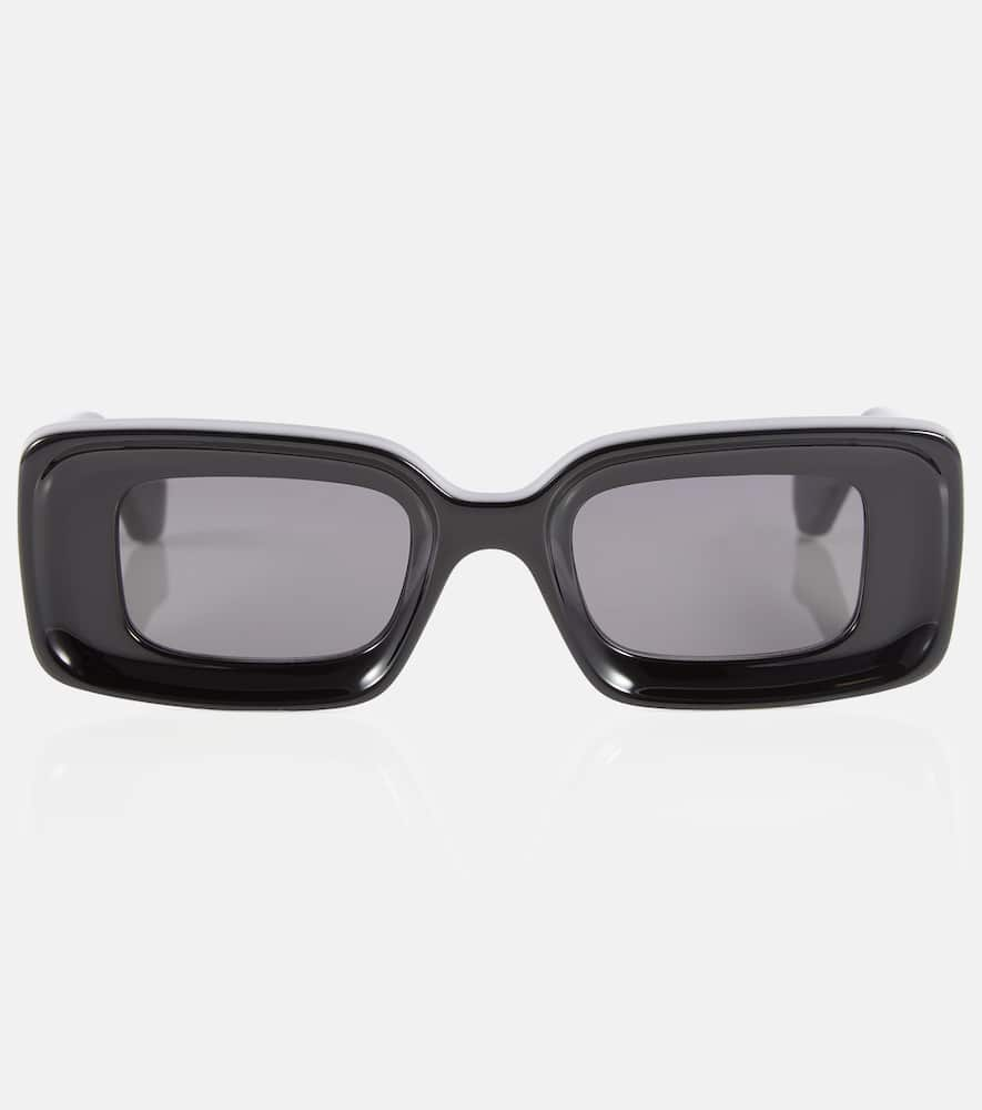 Shop Loewe Anagram Rectangular Sunglasses In Shiny Black /smoke