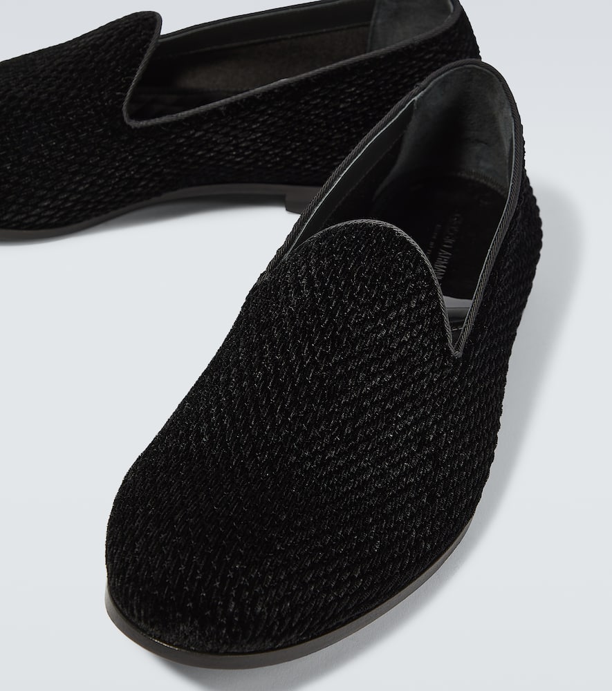 Shop Giorgio Armani Velvet Loafers In Black