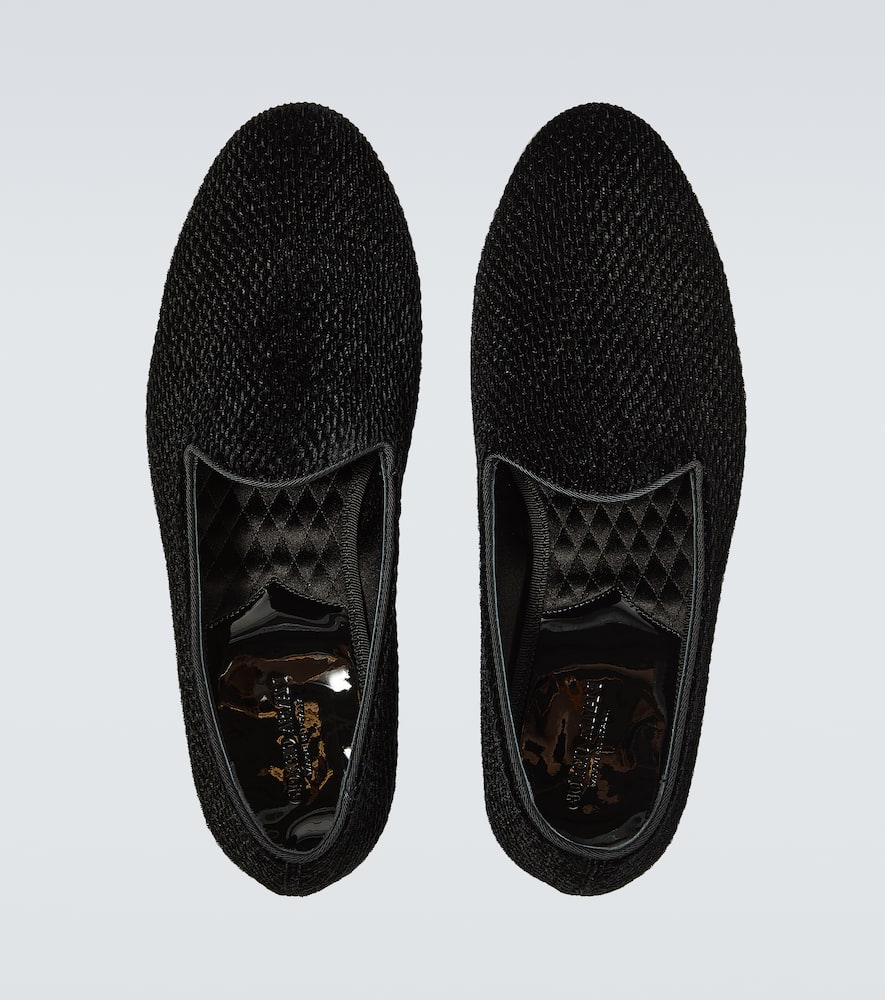 Shop Giorgio Armani Velvet Loafers In Black