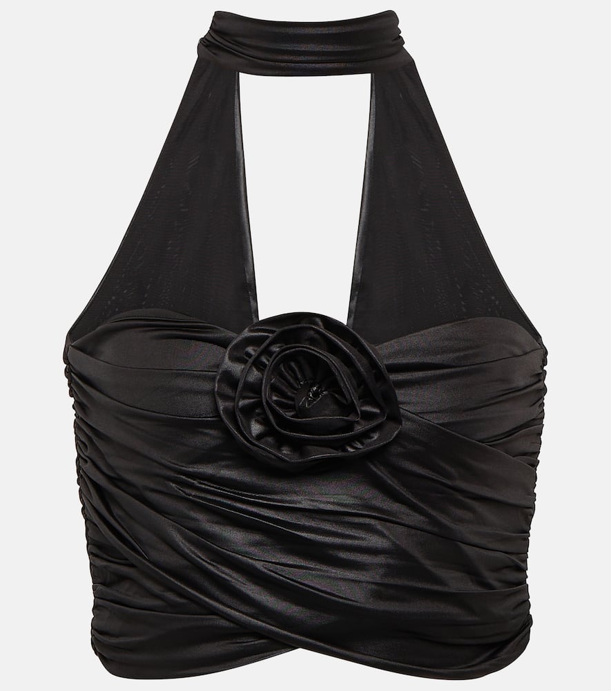 Rotate Floral-appliqué strapless crop top