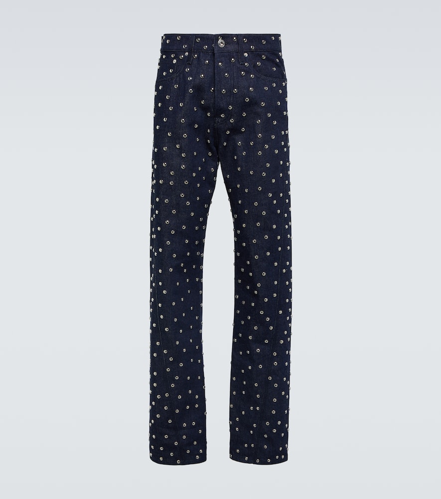 Shop Lanvin Studded Straight Jeans In Blue