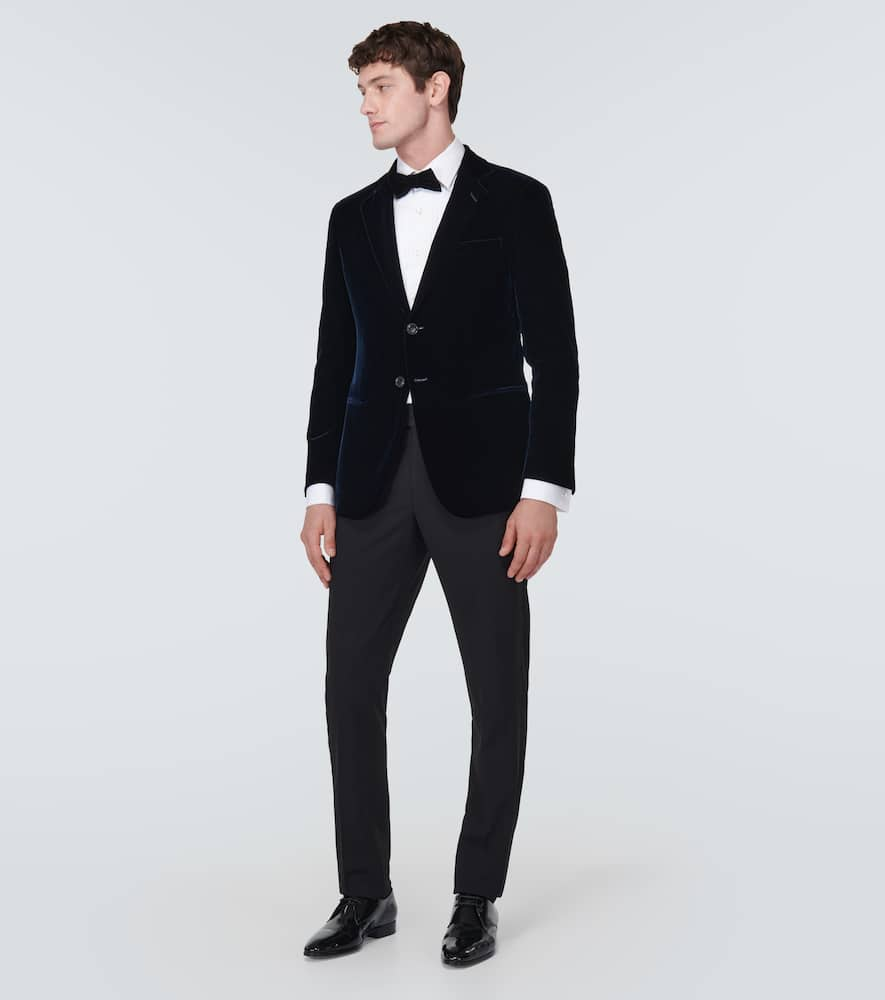 Shop Giorgio Armani Velvet Tuxedo Jacket In Blue