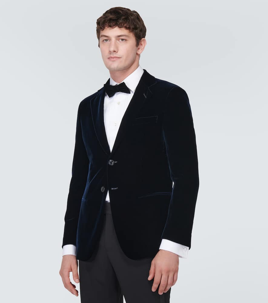 Shop Giorgio Armani Velvet Tuxedo Jacket In Blue