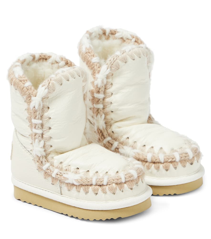 Mou Kids Crochet-trimmed leather boots