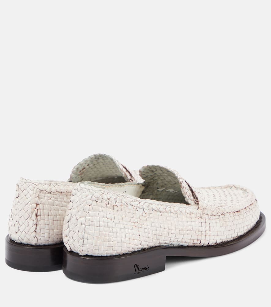 Shop Marni Woven Leather Loafers In Lily White