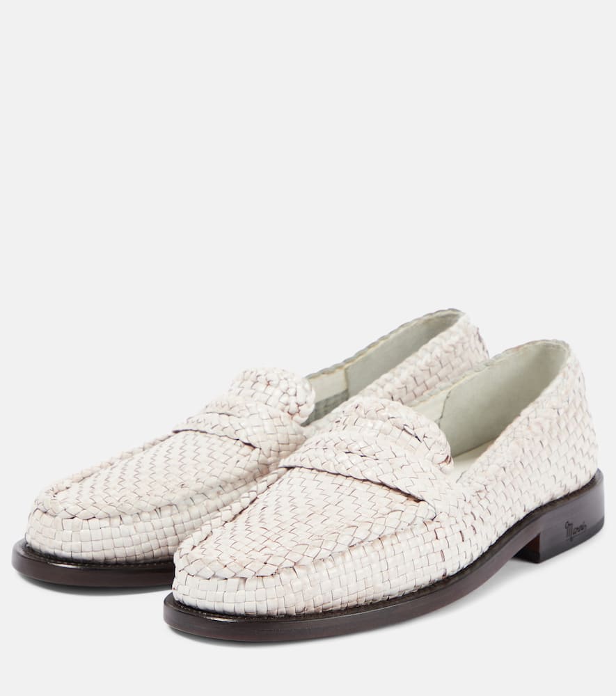 Shop Marni Woven Leather Loafers In Lily White