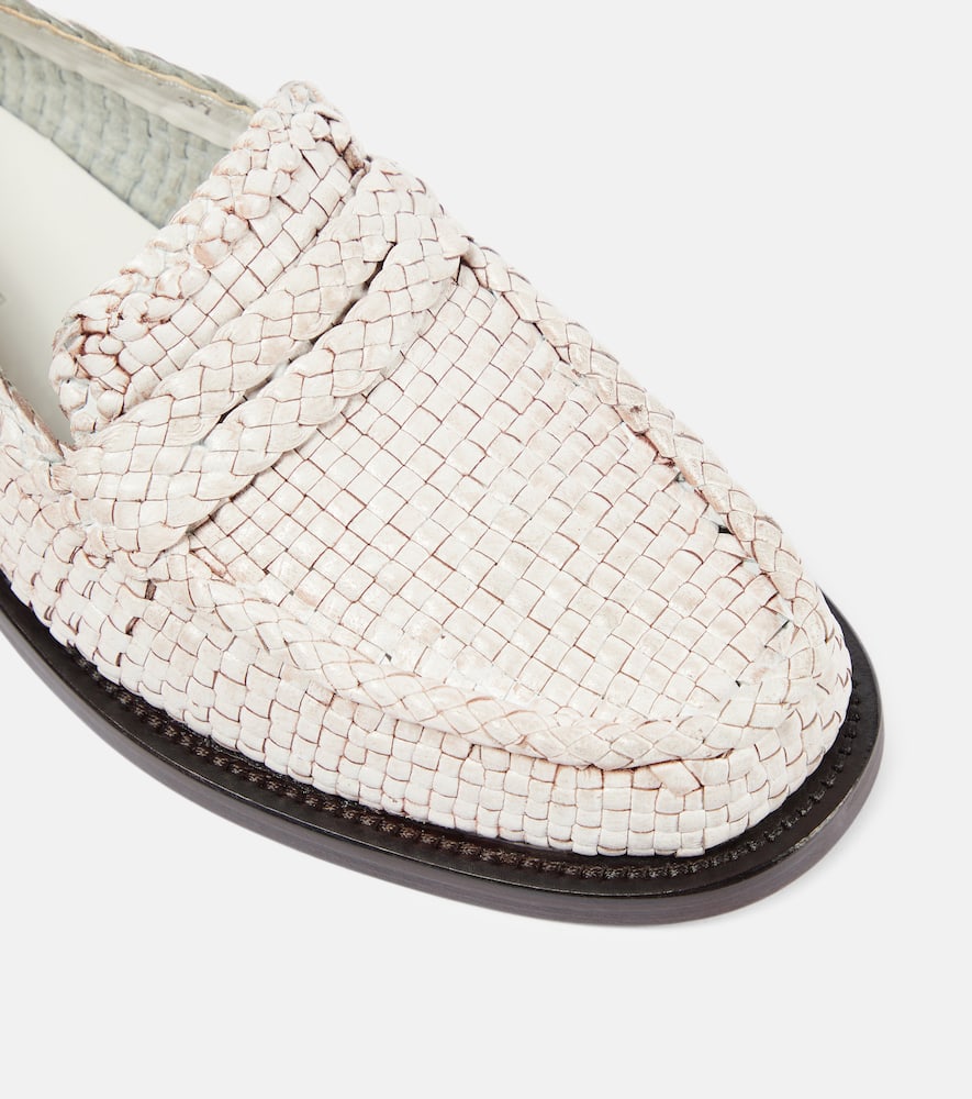 Shop Marni Woven Leather Loafers In Lily White