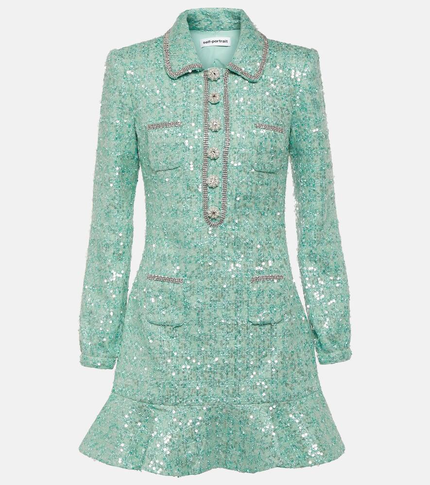 Self-Portrait Sequined bouclé minidress