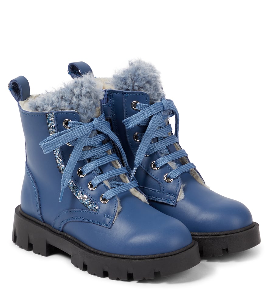 Monnalisa Shearling-lined Leather Ankle Boots In Blau