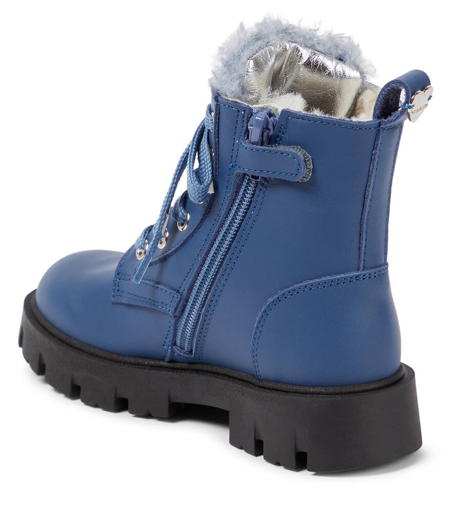 Monnalisa Shearling-lined Leather Ankle Boots In Blau