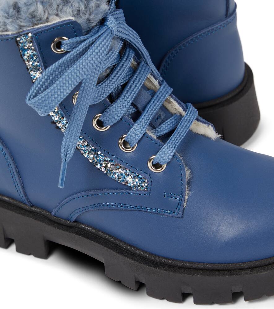 Monnalisa Shearling-lined Leather Ankle Boots In Blau