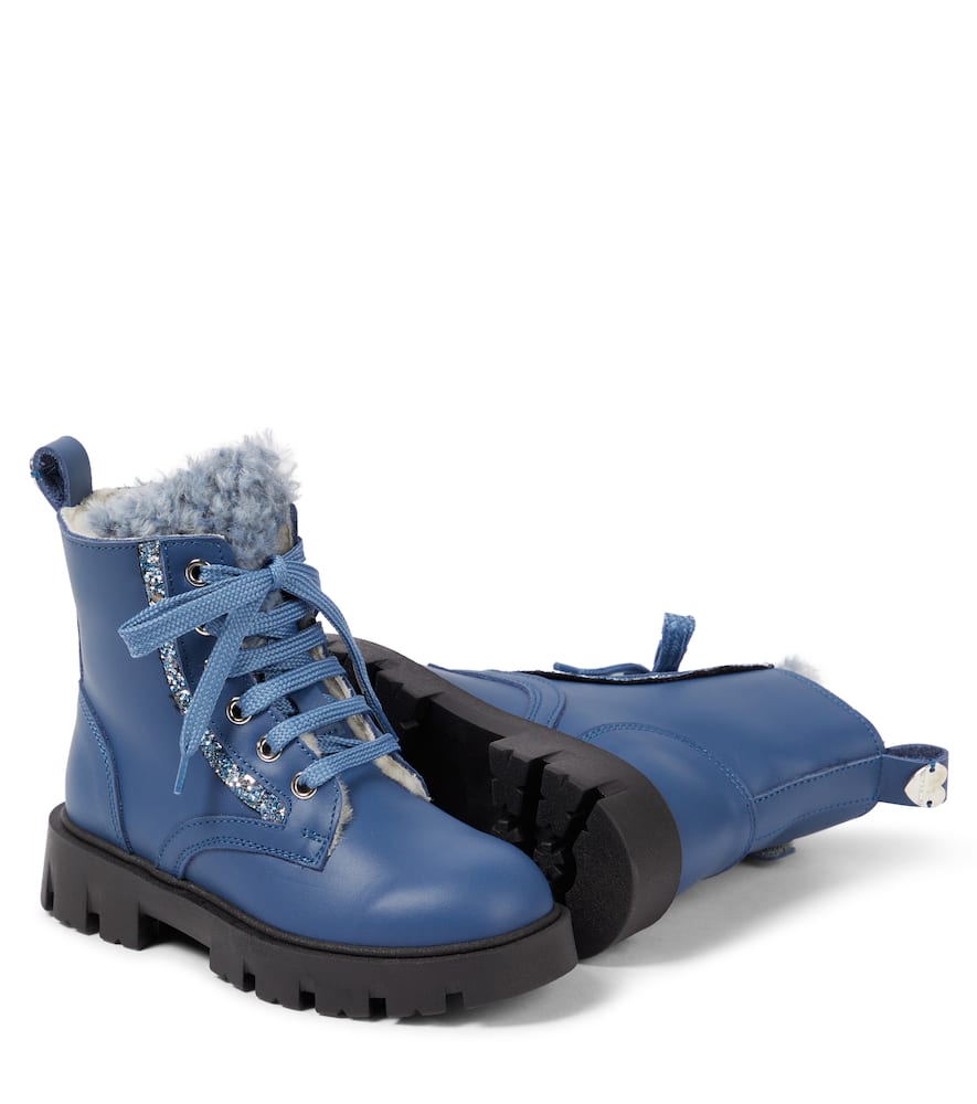 Monnalisa Shearling-lined Leather Ankle Boots In Blau