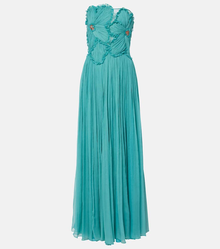 Costarellos Adamaris Embellished Silk-blend Chiffon Gown In Blue
