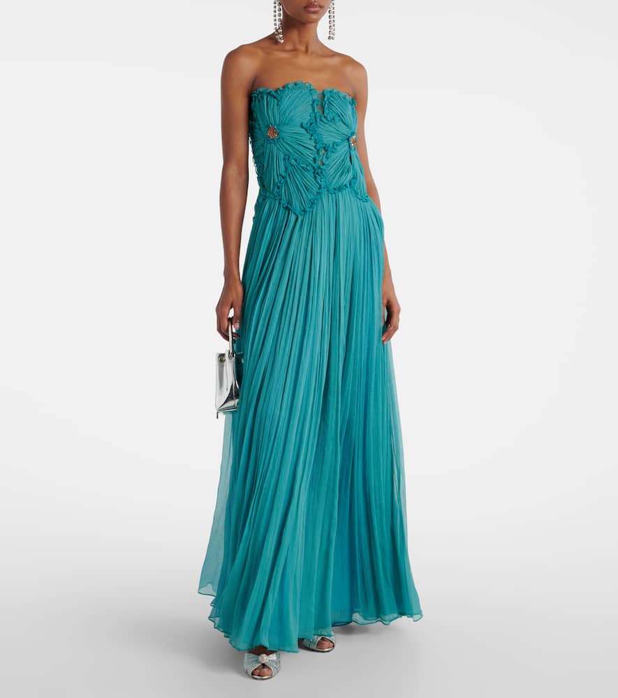 Costarellos Adamaris Embellished Silk-blend Chiffon Gown In Blue