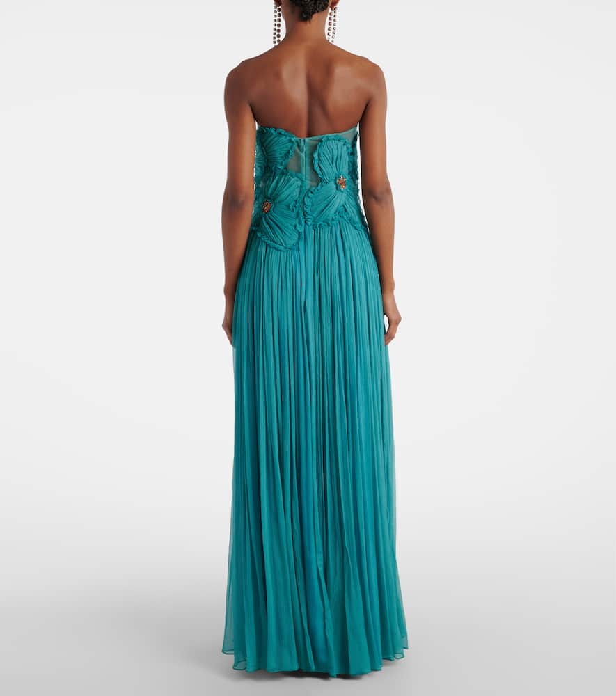 Costarellos Adamaris Embellished Silk-blend Chiffon Gown In Blue