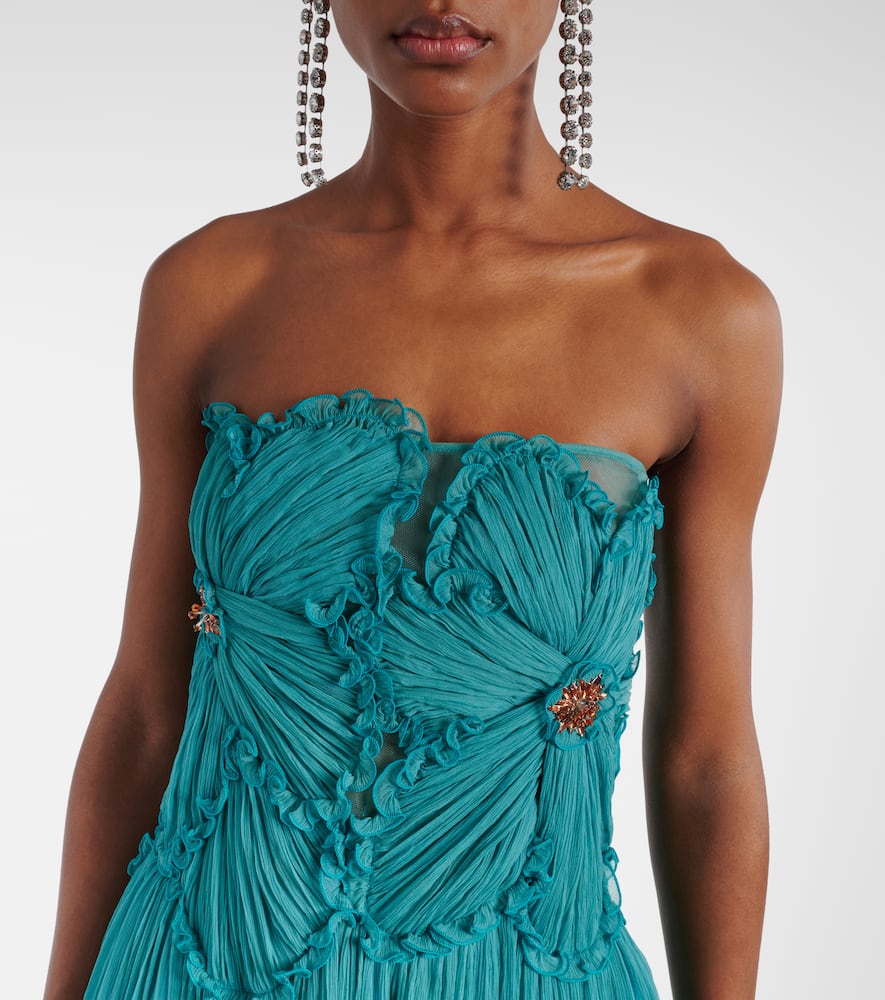 Costarellos Adamaris Embellished Silk-blend Chiffon Gown In Blue