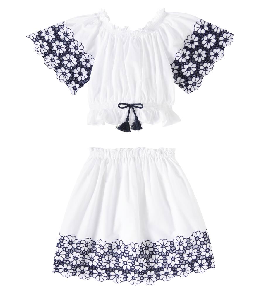 Patachou Floral Cotton Top And Skirt Set In White