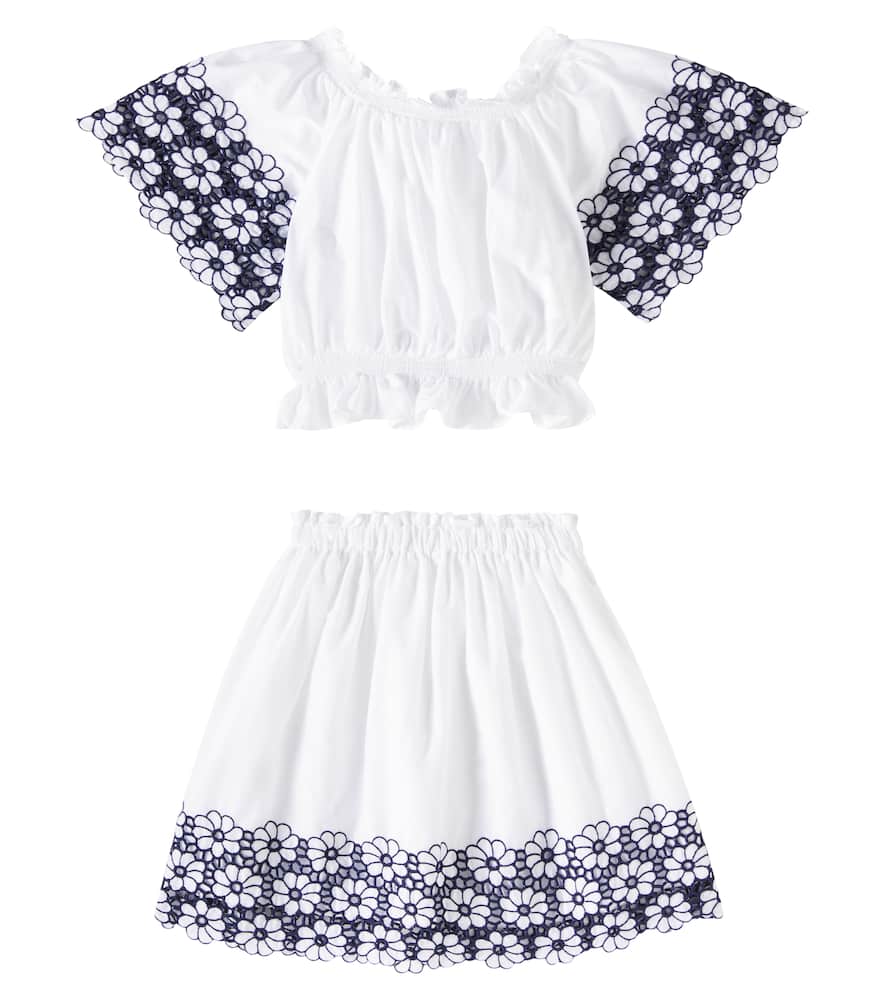 Patachou Floral Cotton Top And Skirt Set In White