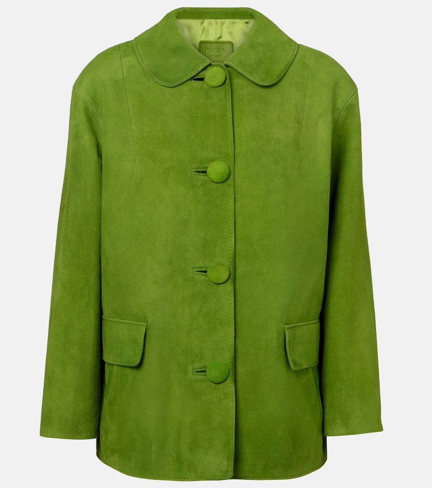 Prada Giacca In Pelle Scamosciata Verde Donna In Grün