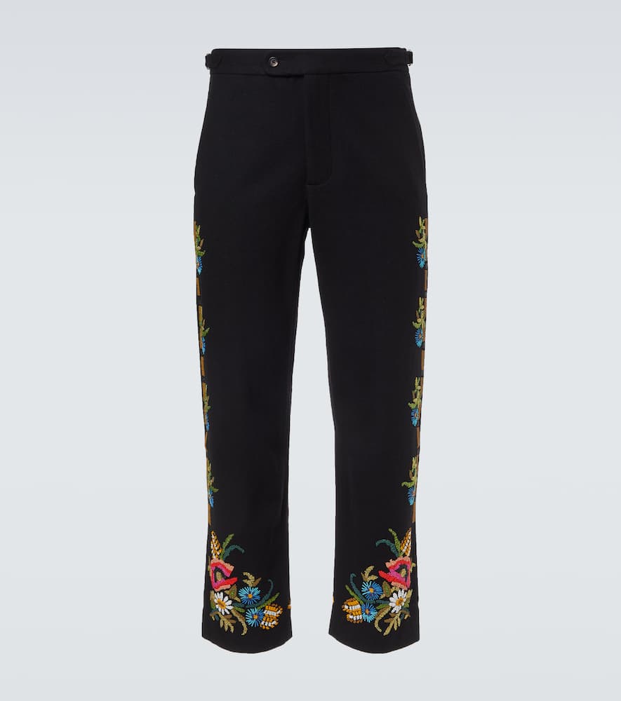 Bode Beaded Aquitaine Wool Straight Pants In Black