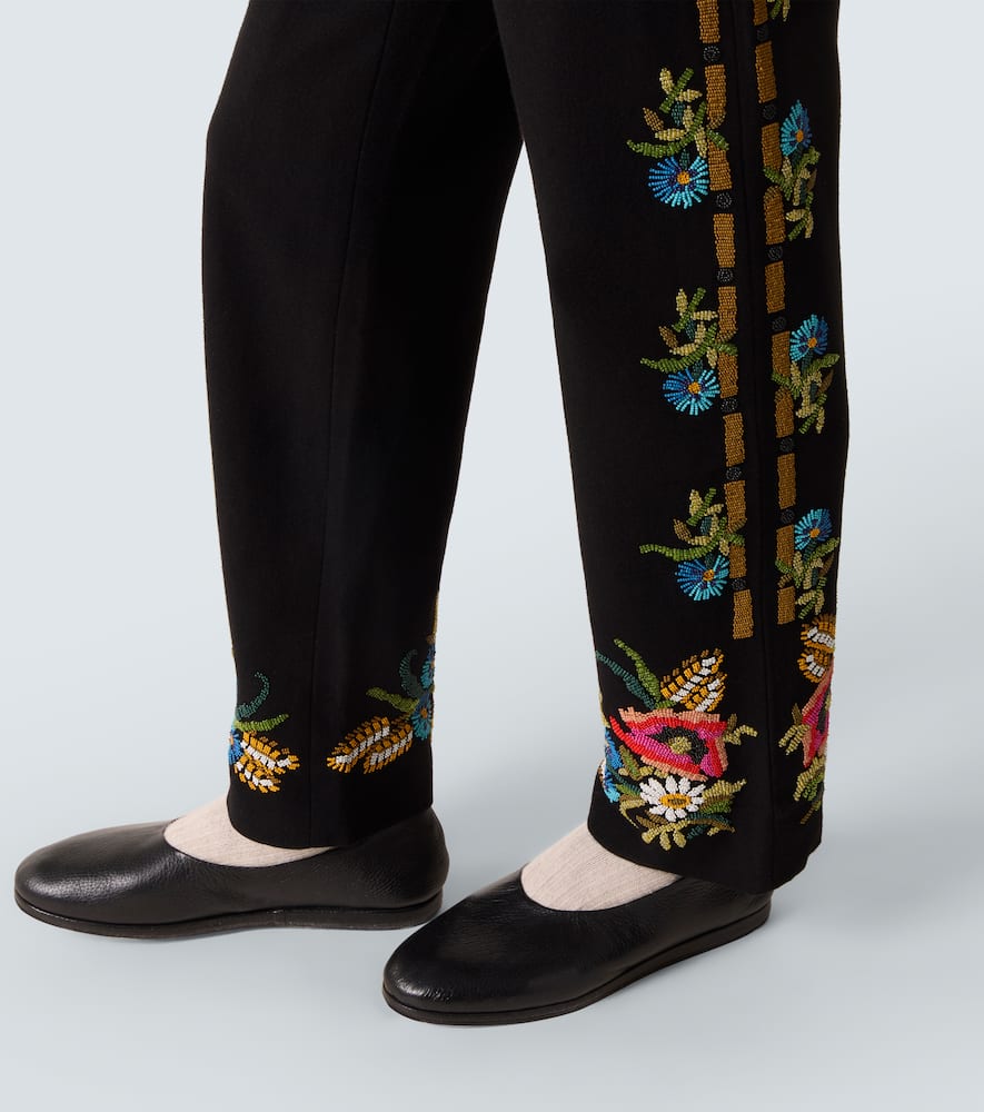 Bode Beaded Aquitaine Wool Straight Pants In Black