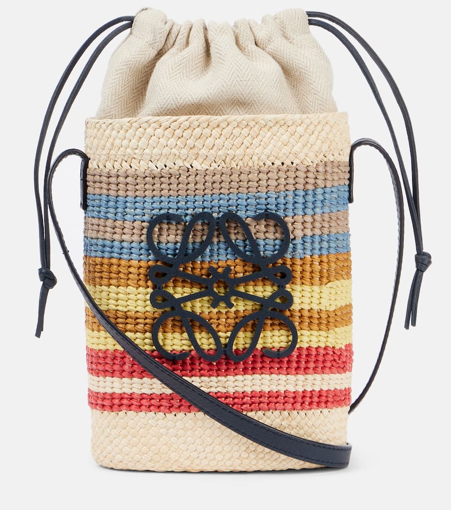 Loewe Anagram Striped Raffia Phone Pouch In White