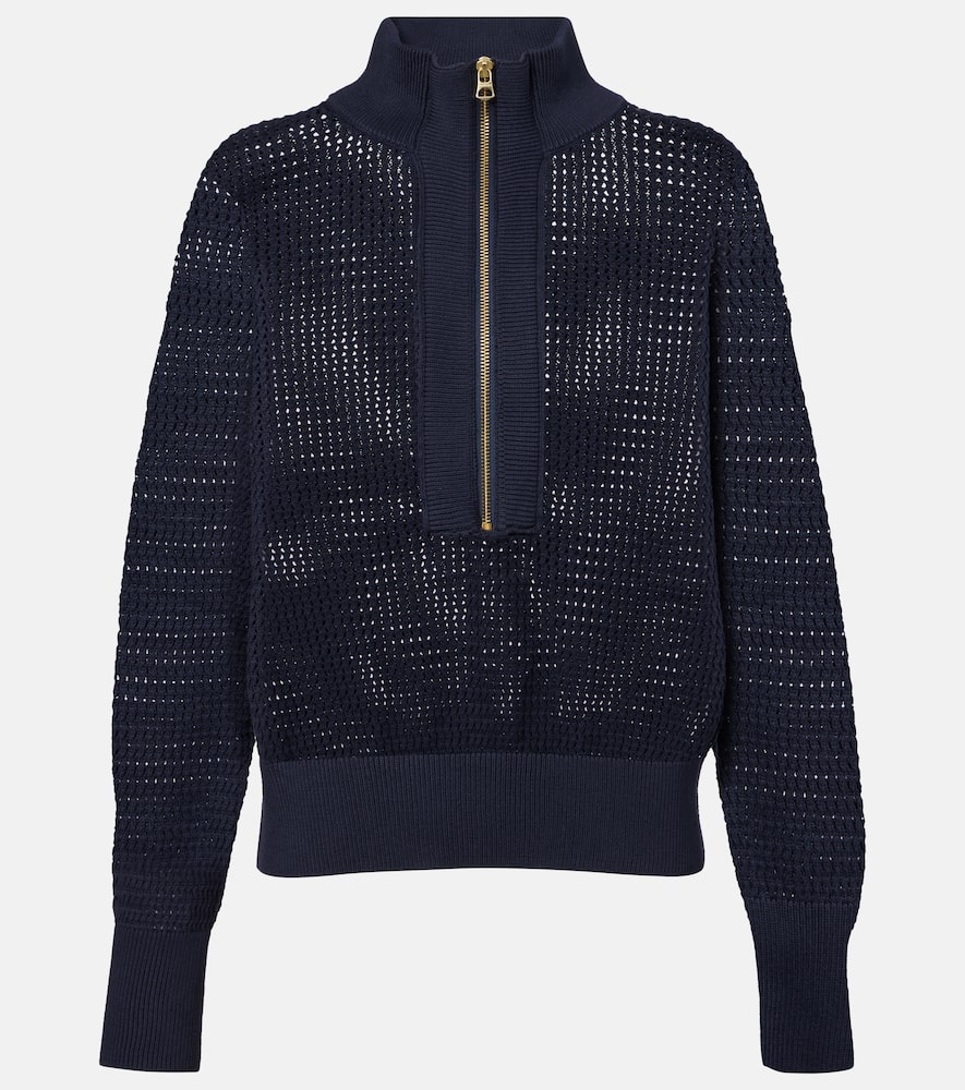 Open-knit cotton half-zip sweater