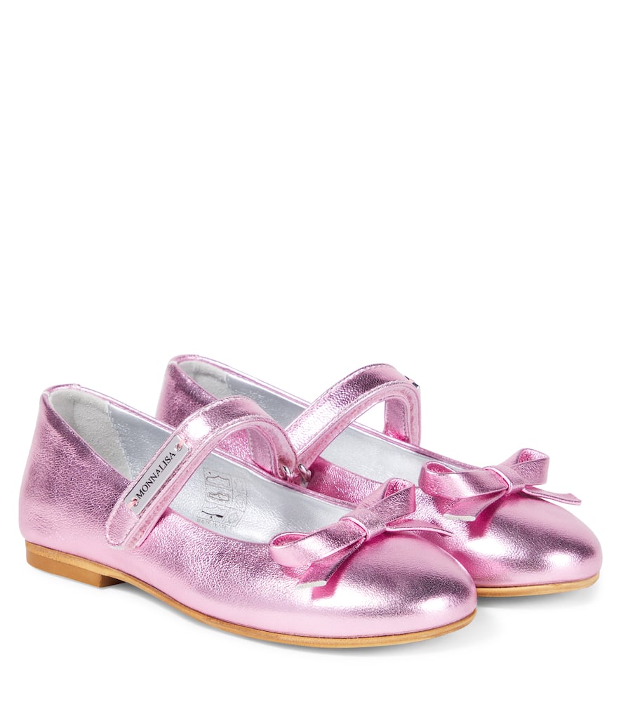 Monnalisa Metallic Leather Ballet Flats In Pink
