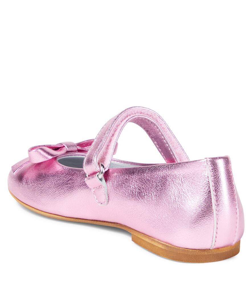 Monnalisa Metallic Leather Ballet Flats In Pink