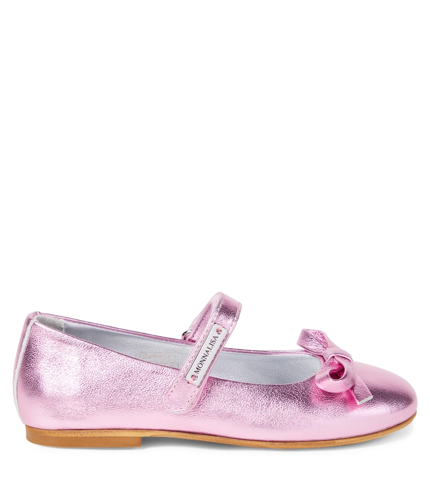 Monnalisa Metallic Leather Ballet Flats In Pink
