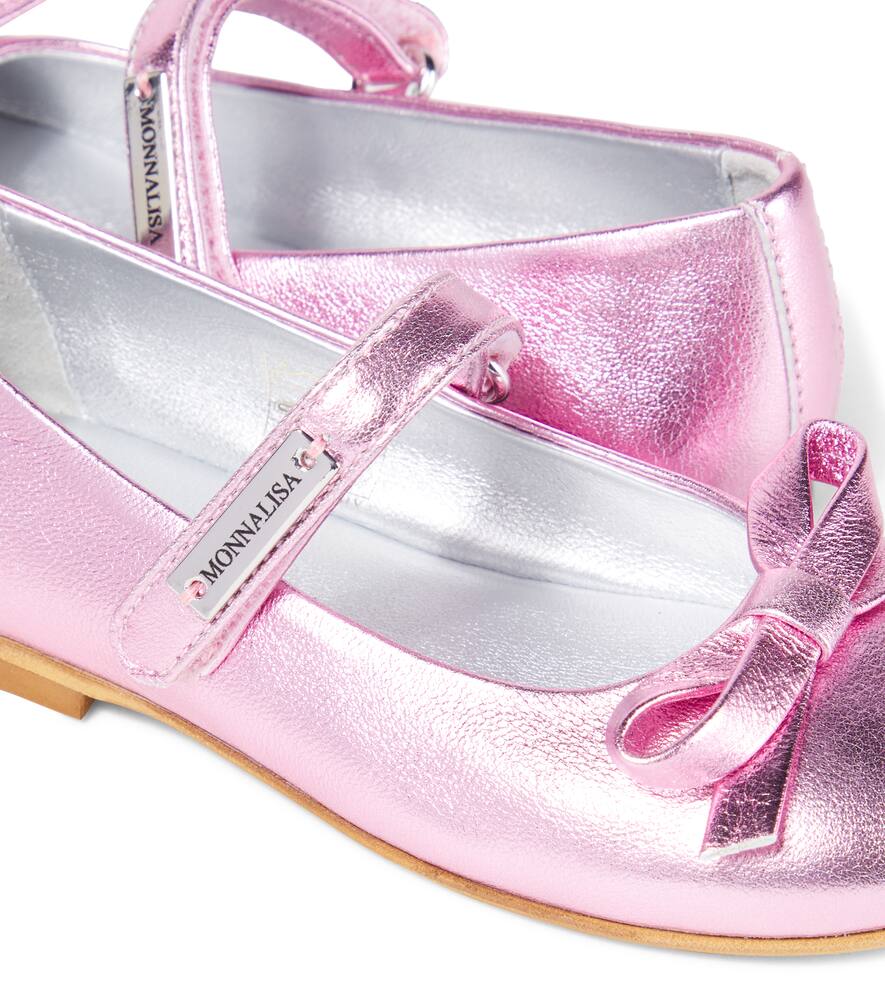 Monnalisa Metallic Leather Ballet Flats In Pink