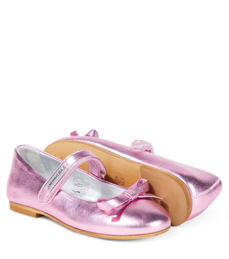 Monnalisa Metallic Leather Ballet Flats In Pink