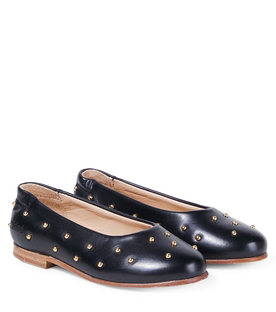 Chloe Kids Black Embellished Leather Ballet Flats UK Size 12.5 - Mytheresa
