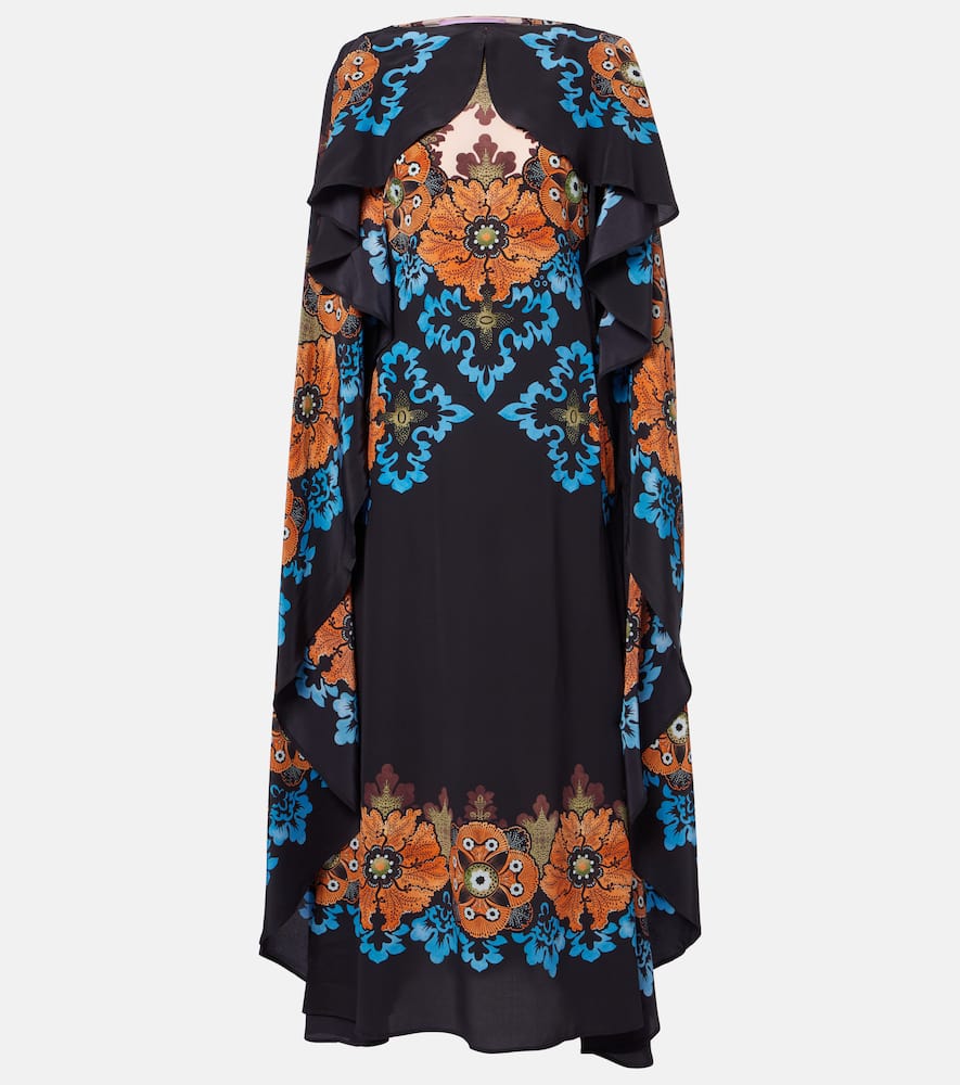La Doublej Magic Cape-effect Printed Silk-crepe Maxi Dress In Burgundy