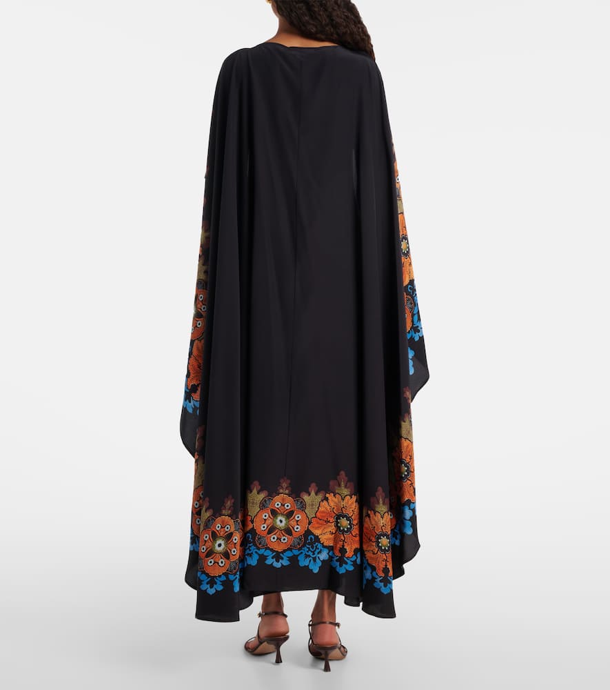 La Doublej Magic Cape-effect Printed Silk-crepe Maxi Dress In Burgundy