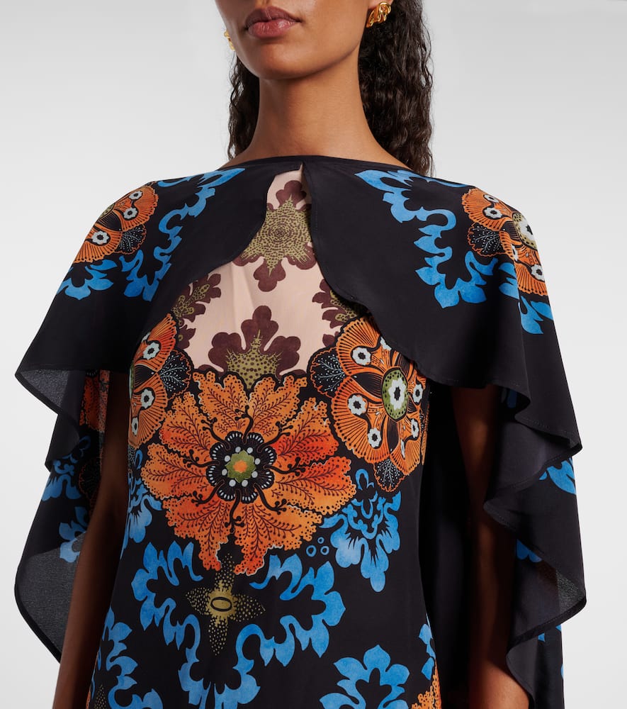 La Doublej Magic Cape-effect Printed Silk-crepe Maxi Dress In Burgundy