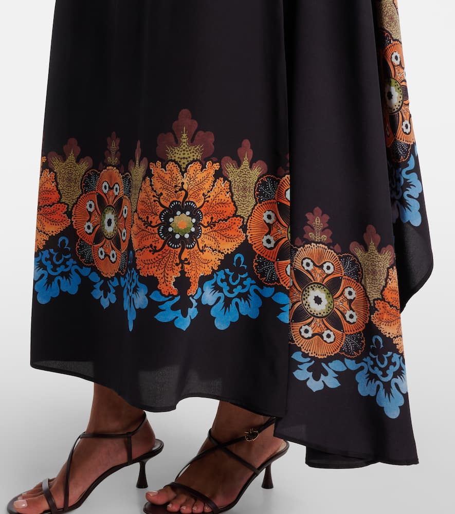 La Doublej Magic Cape-effect Printed Silk-crepe Maxi Dress In Burgundy
