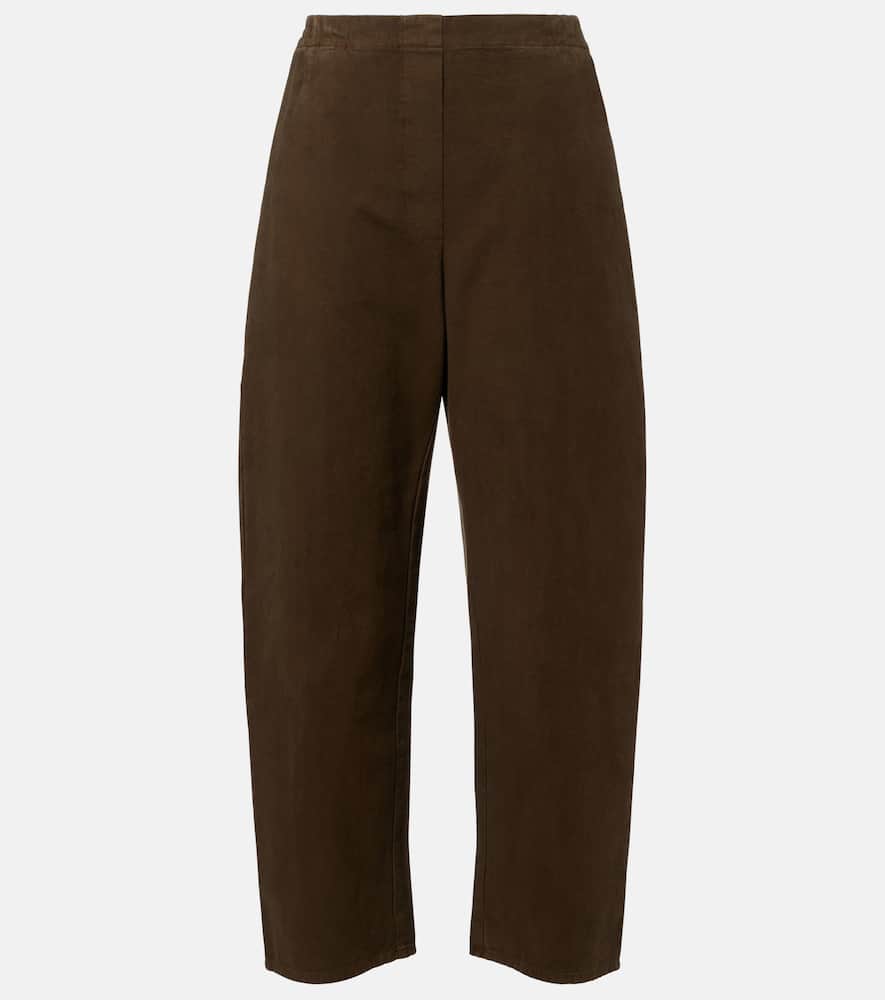 Leset Chloe High-rise Cotton Canvas Barrel-leg Pants In Brown