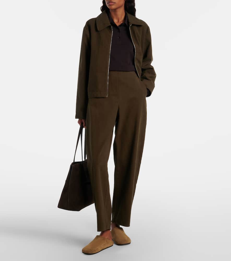 Leset Chloe High-rise Cotton Canvas Barrel-leg Pants In Brown