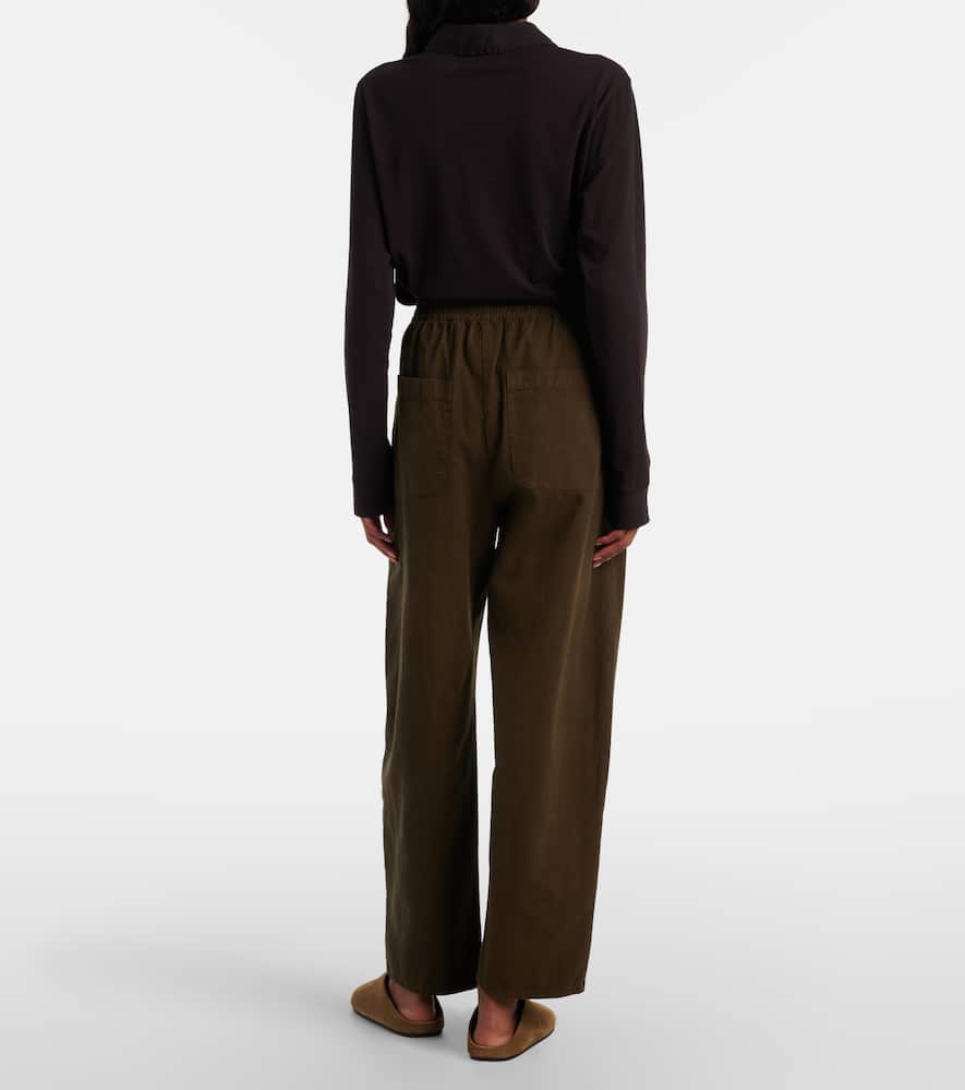 Leset Chloe High-rise Cotton Canvas Barrel-leg Pants In Brown