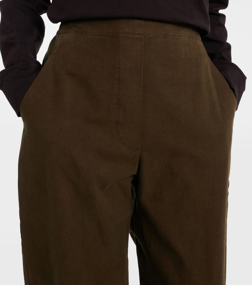 Leset Chloe High-rise Cotton Canvas Barrel-leg Pants In Brown