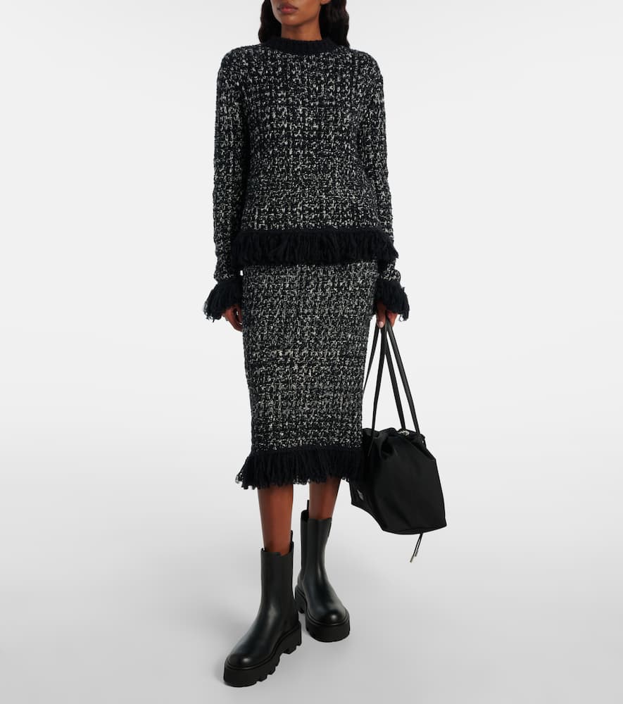 Moncler Fringed Wool-blend Pencil Skirt In Black