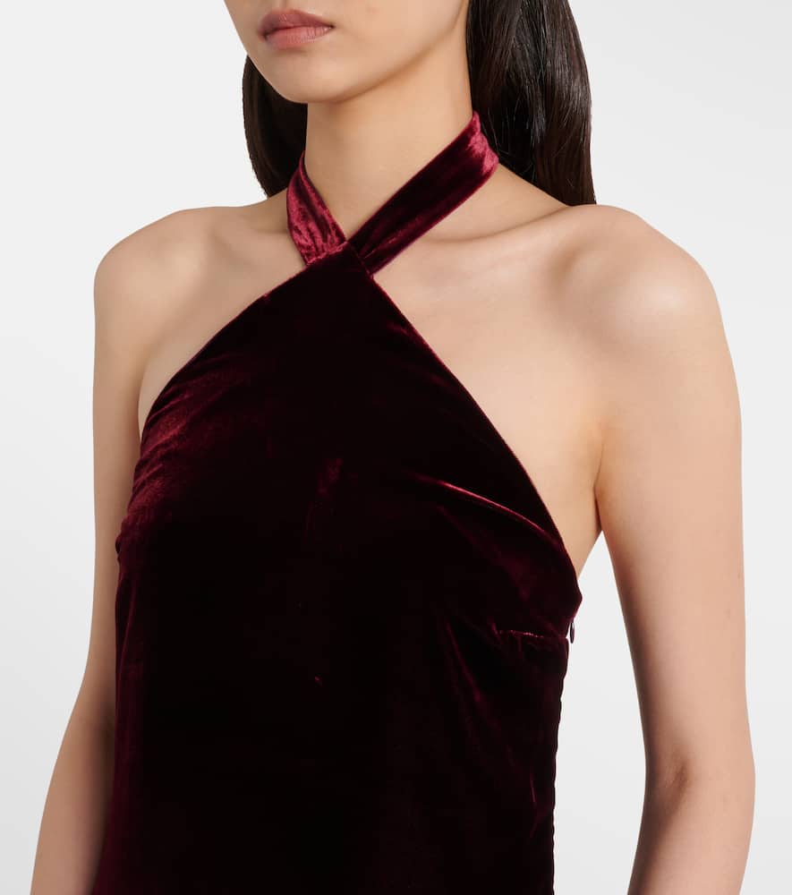 Taller Marmo Nina Fringed Velvet Maxi Dress In Burgundy