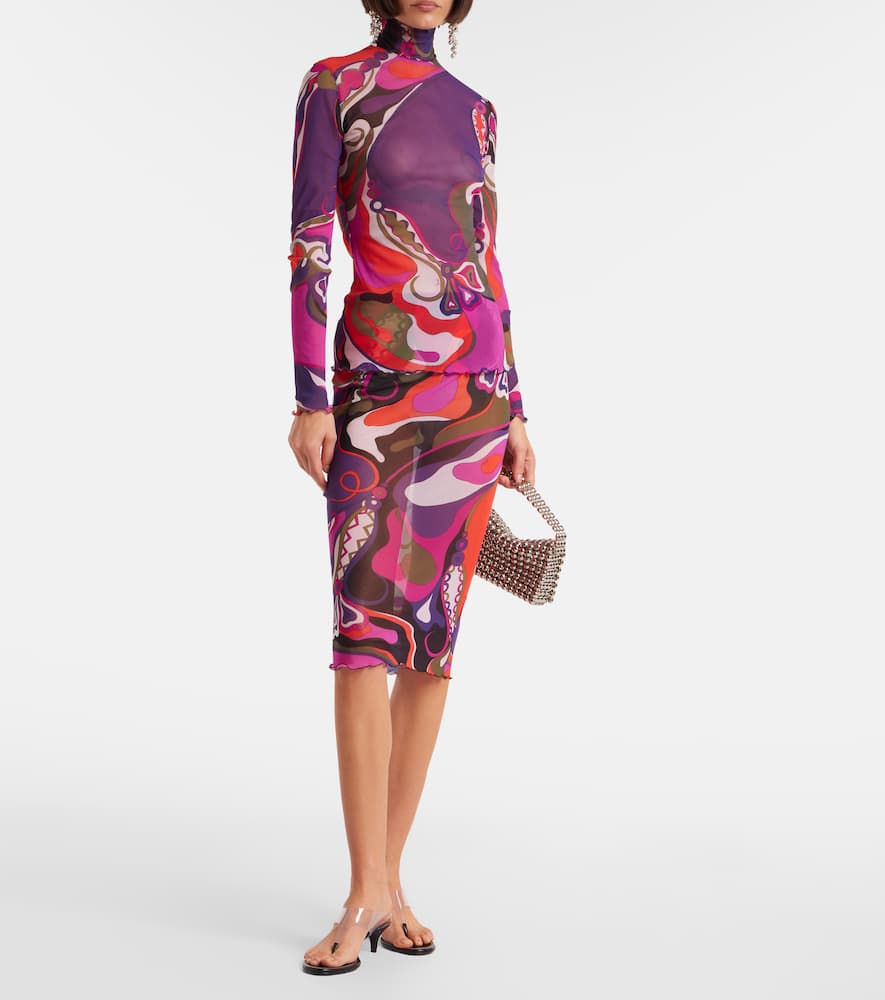 Pucci Orchidee Mesh Pencil Skirt In Multi