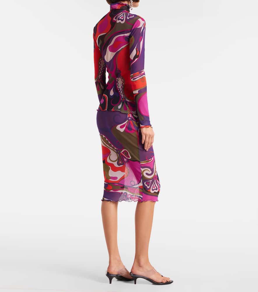 Pucci Orchidee Mesh Pencil Skirt In Multi
